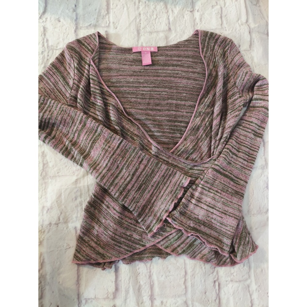 VTG Y2K Purple Blend Long Bell Sleeve Wrap Crossover Lettuce Edge Juniors Medium - Picture 1 of 9